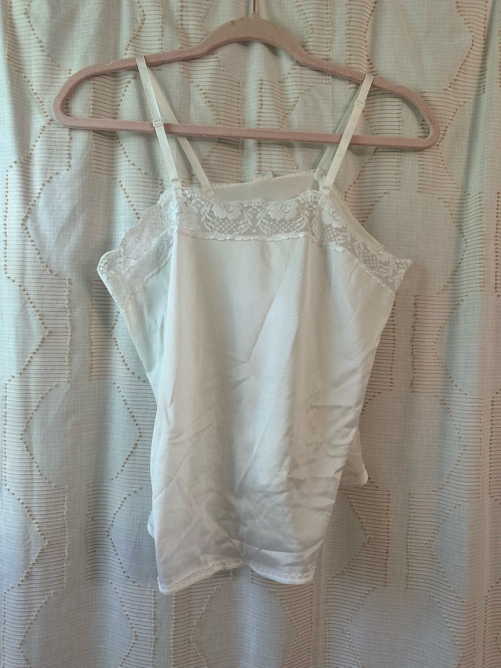 VINTAGE White Lace-Trim Satin Cami Top